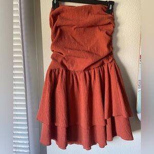 Rust Orange Strapless Midi Dress